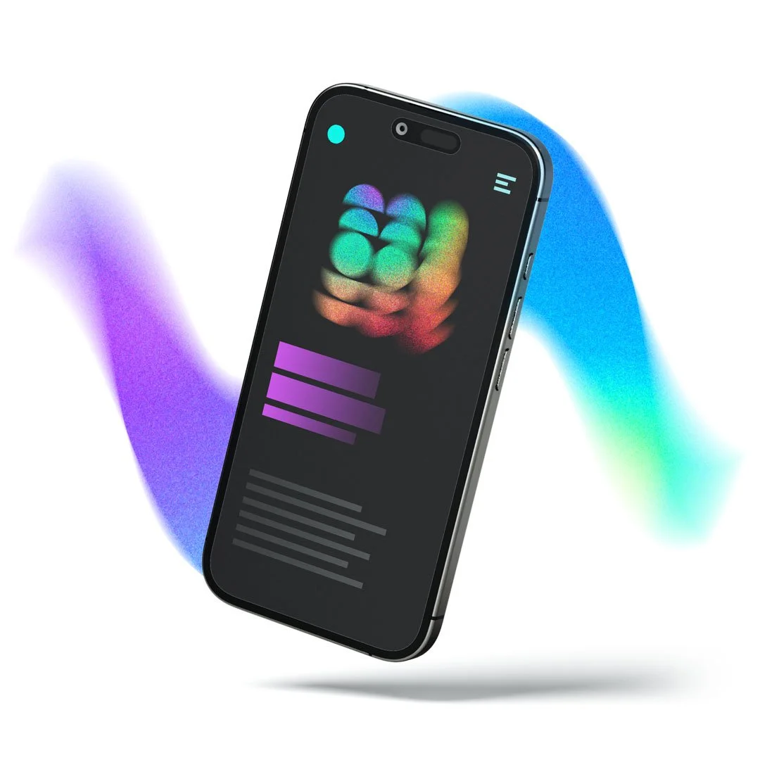 Apple iPhone mit der Darstellung einer Website mit farbigen Elementen