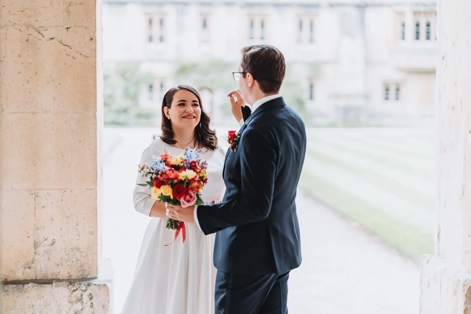 Wedding ceremony at an Oxford University college in Oxfordshire