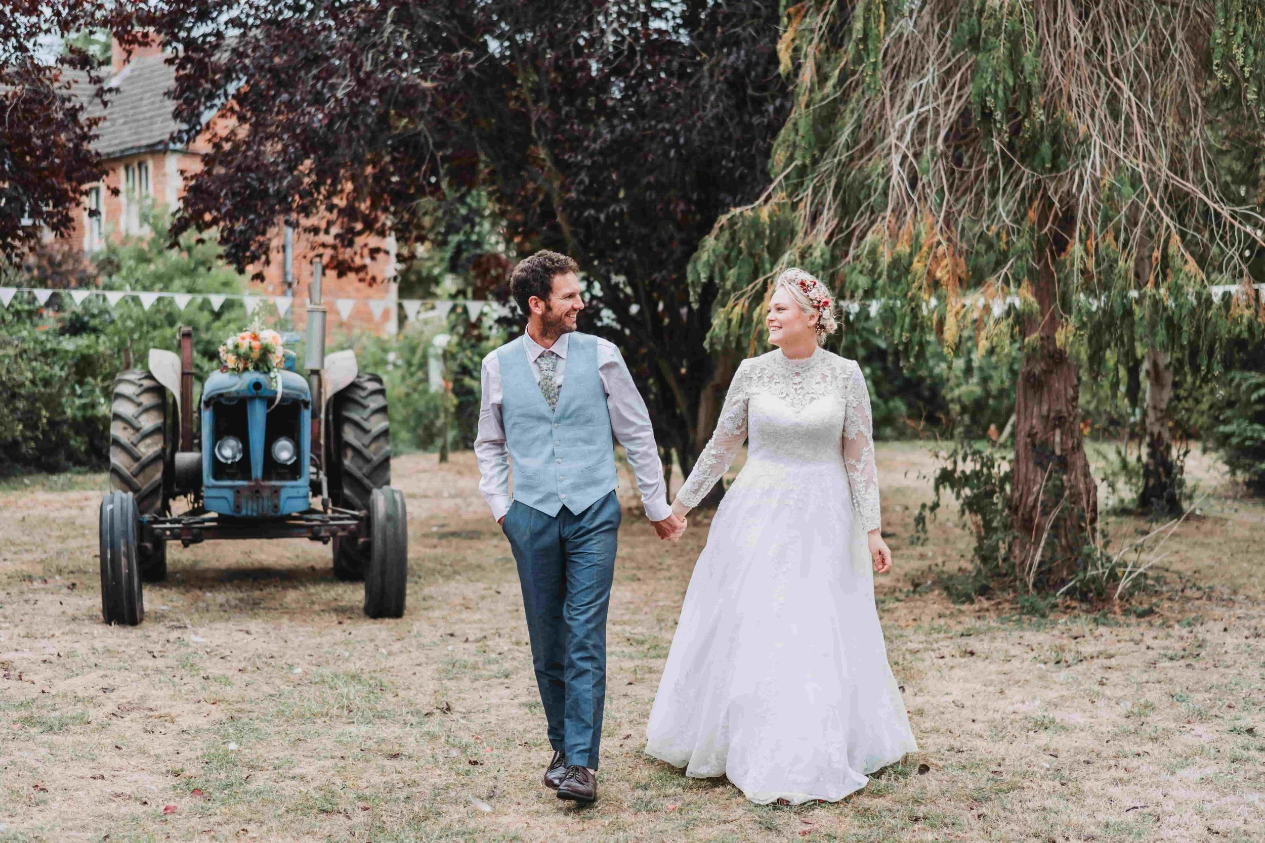 Wedding reception at a rustic farm wedding venue in Oxfordshire