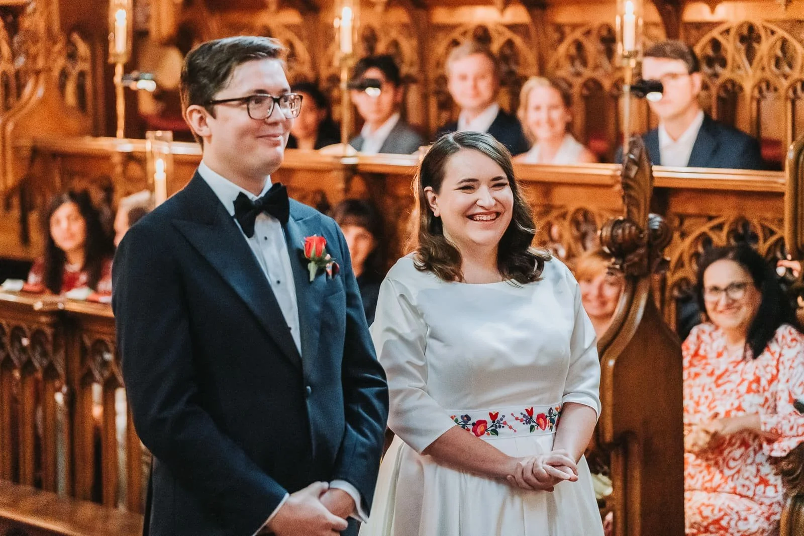 Emotional wedding ceremony at Magdalen College Chapel