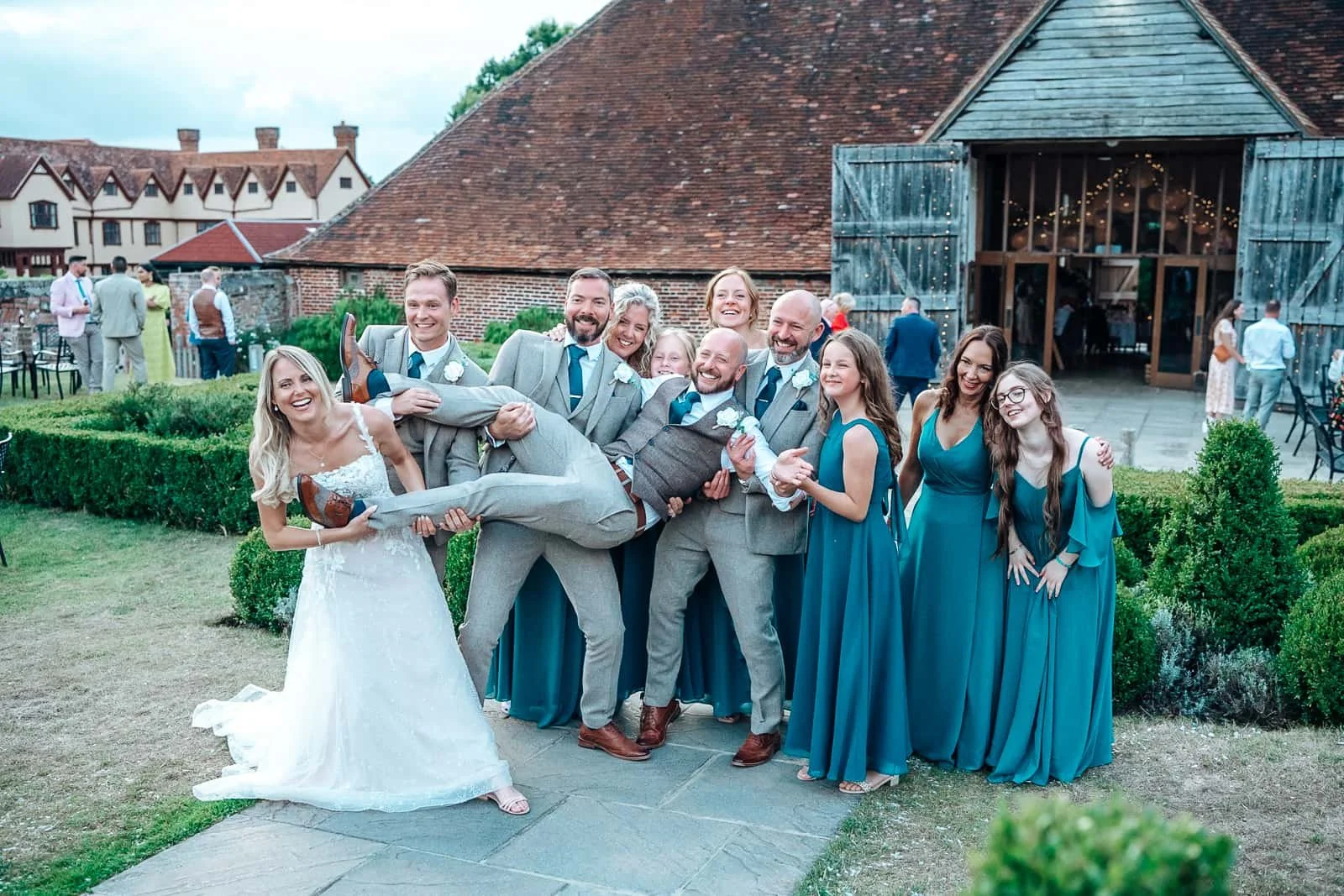 Silly group photo during Ufton Court Wedding