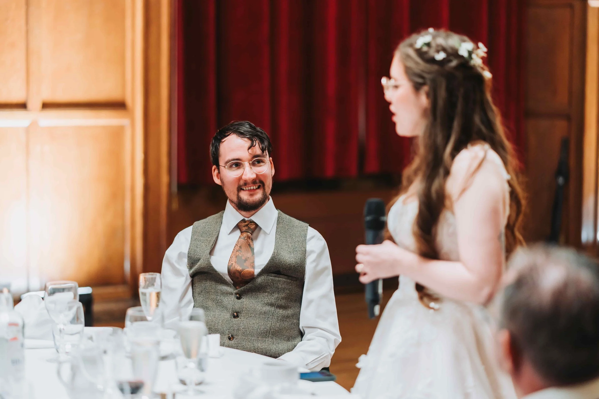Emotional wedding speech during the reception at Oxford Town Hall