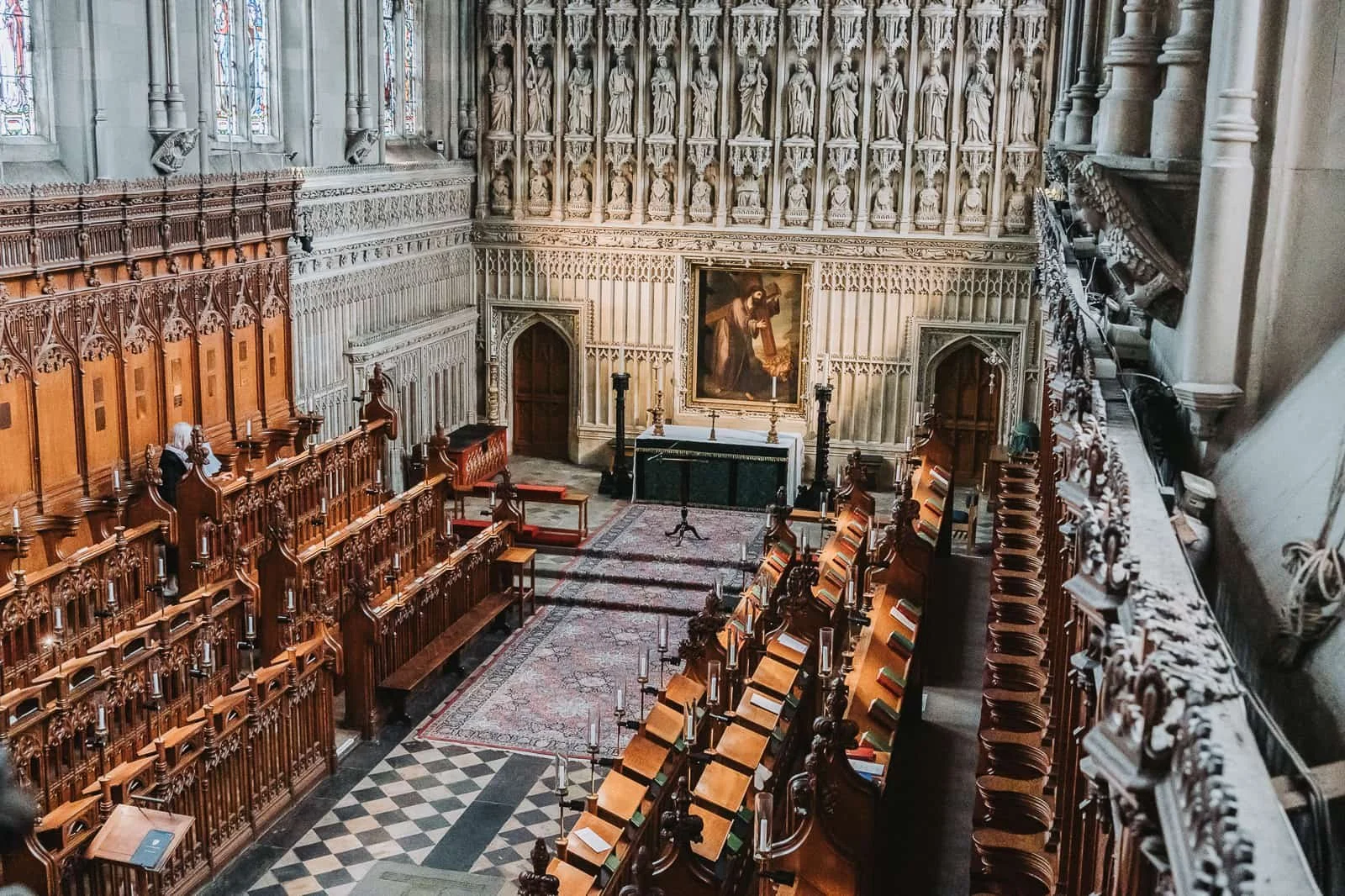 Candlelit wedding ceremony inside Magdalen College Chapel