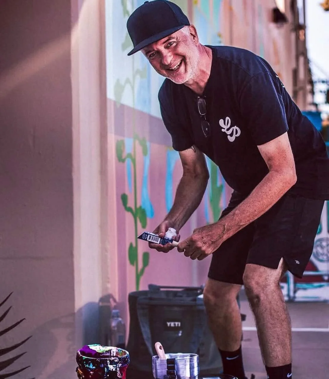 Encinitas Arts Alive banner artist Mason M. Wiley brings a signature Encinitas vibe, where ocean-inspired flow meets bold geometric design.

With roots in the surf world, his layered acrylic and spray paint pieces capture movement, energy, and that p