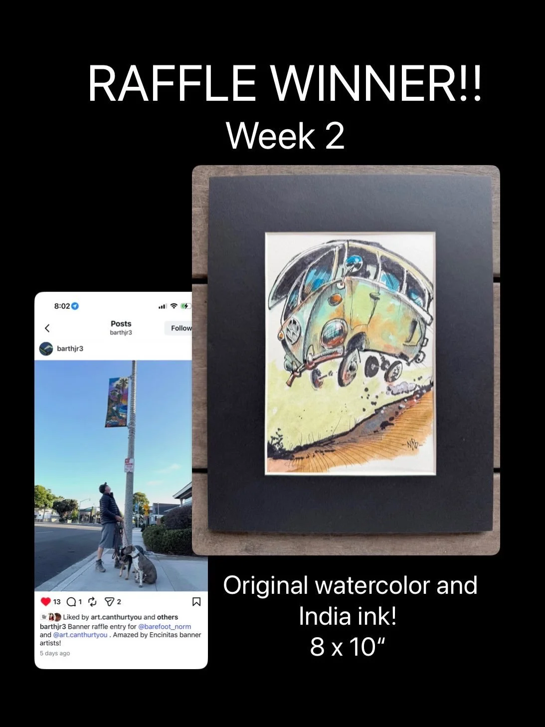 Congrats to the winners of this week&rsquo;s Encinitas Arts Alive raffle! 

Winners ⬇️
@barthjr3 scored an original @barefoot_norm painting

@jojo__on__the__go won a beautiful vase with original artwork by @julie_ann_stricklin !

* For info on collec