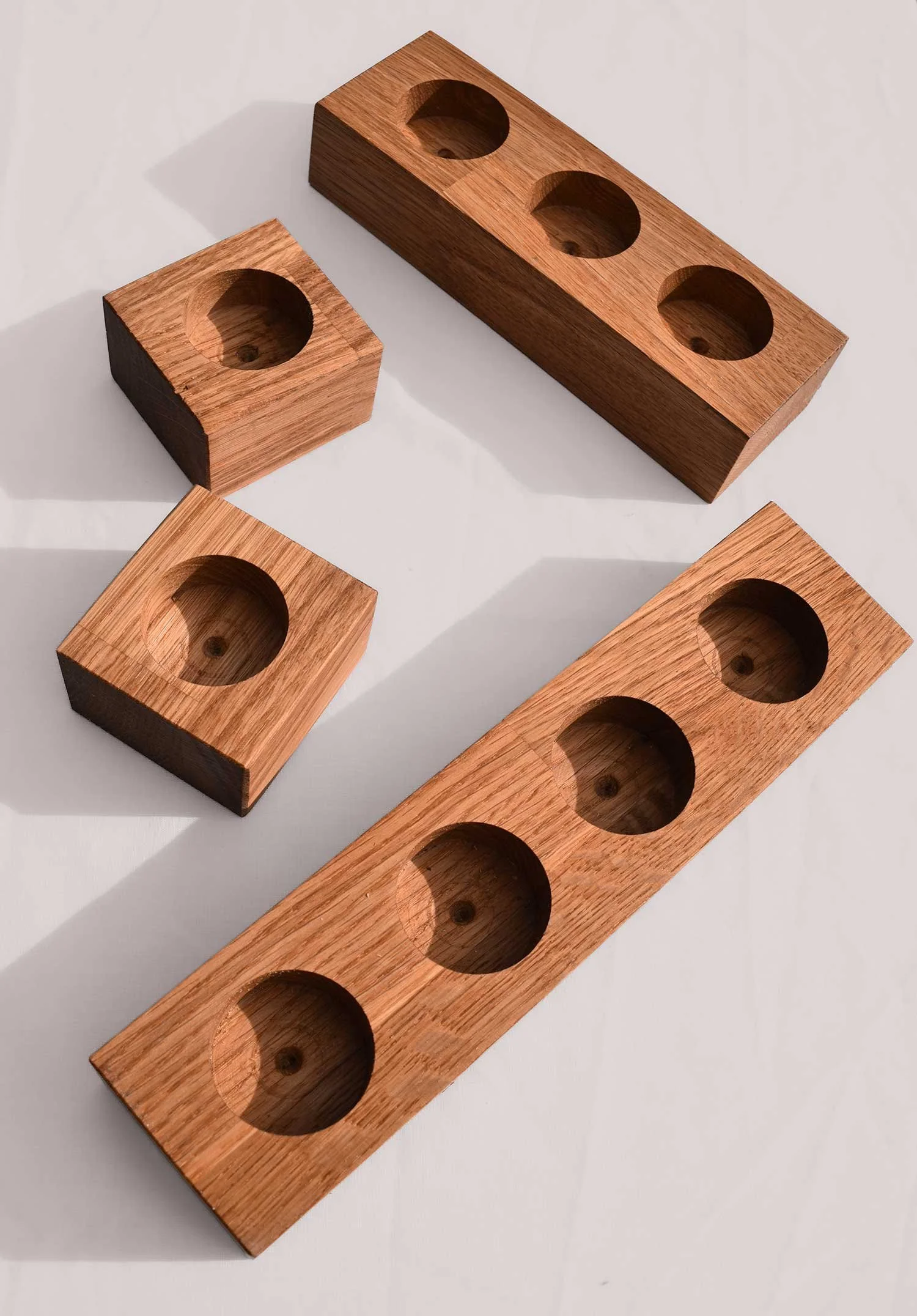  Oak &amp; beech tea light holders £3 - one hole £12 - three hole £18 - four hole  