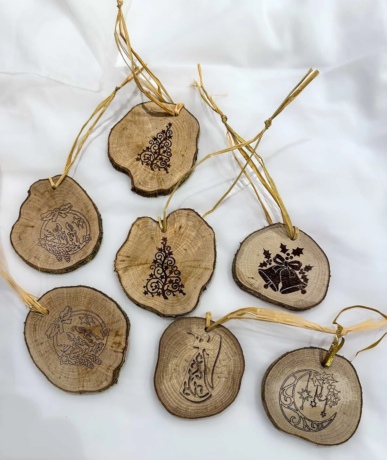  Hazel wood laser burned Christmas decorations. £5 each 