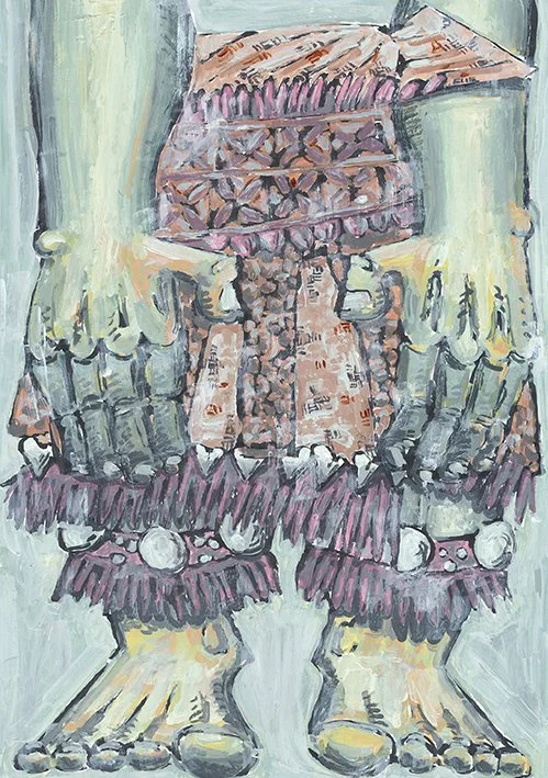 A painting of a person from the waist down wearing traditional Samoan clothing.