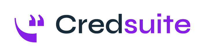 Credsuite logo with purple and black text and a purple circular icon with quotation marks.