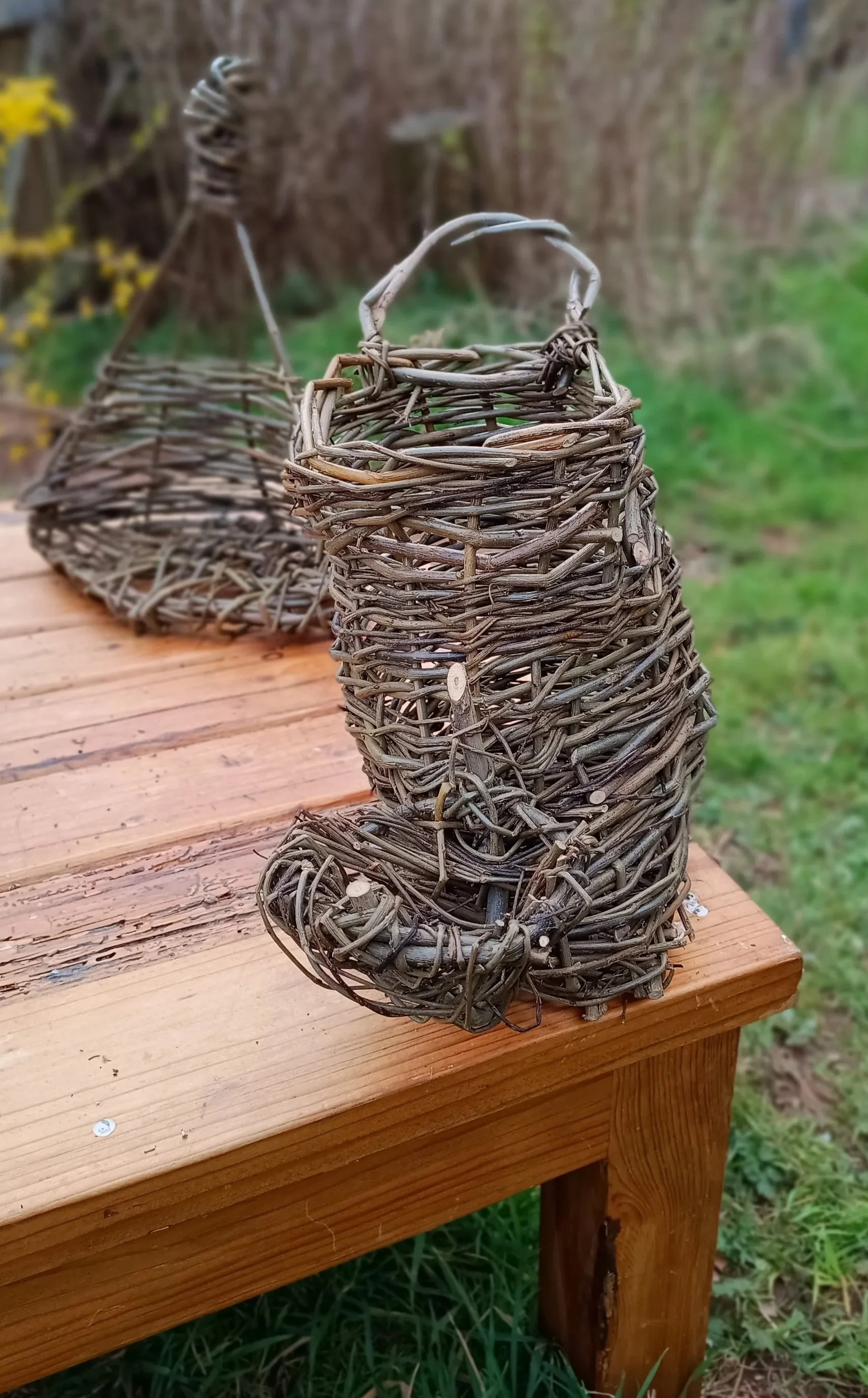 item 2: hanging basket for tools (in foreground) £15. Item 10 Hanging corner shelf for house plant £10 (in the background)