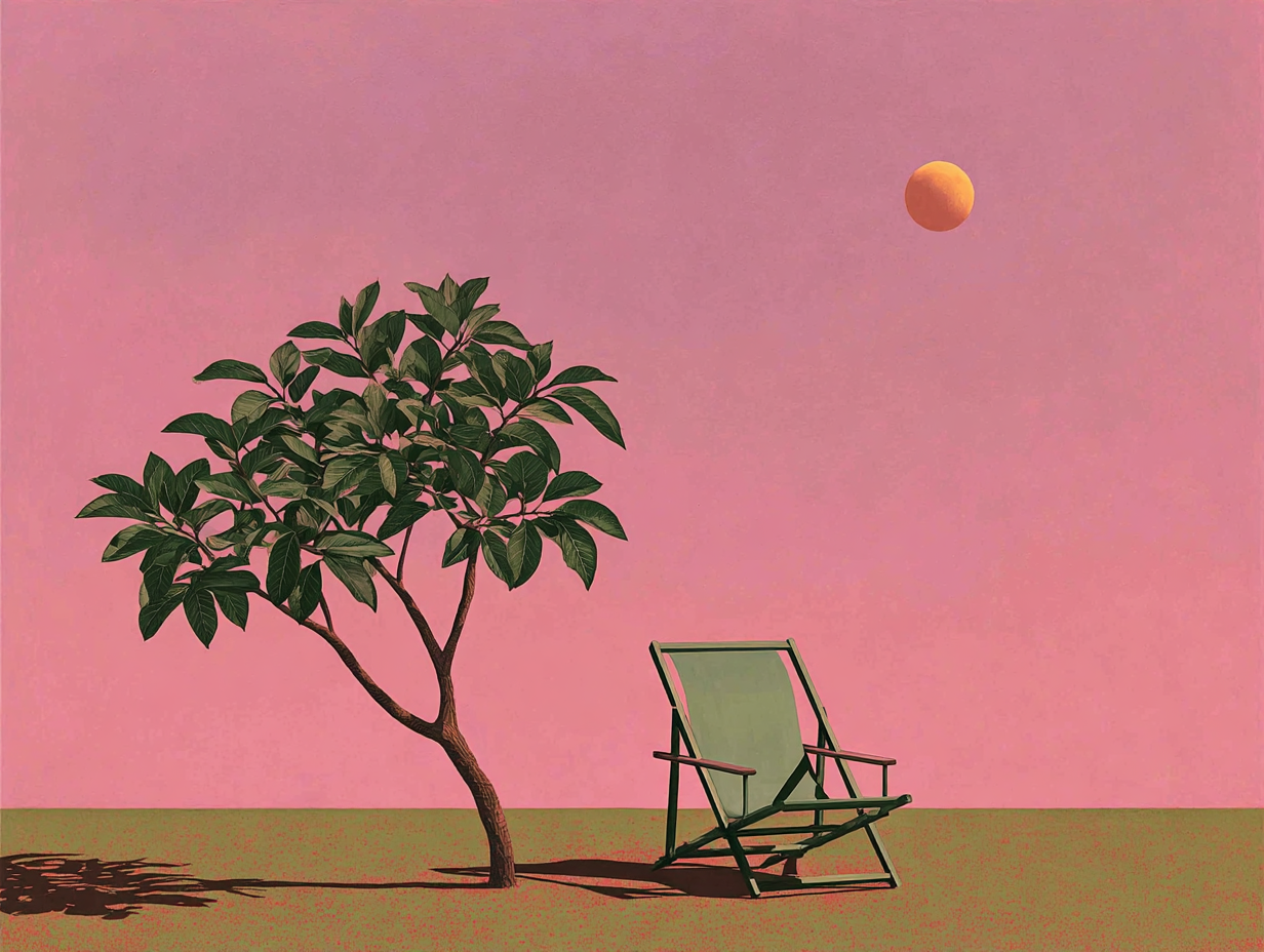 summer graphic showing garden elements and sun.