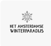 Logo with a stylized snowflake design and the text 'Het Amsterdamse Winterparadijs' in Dutch.