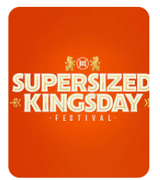 Supersized Kings Day Festival logo on an orange background.