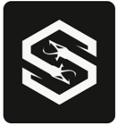 Logo featuring a stylized letter S with two birds within a black hexagon background.