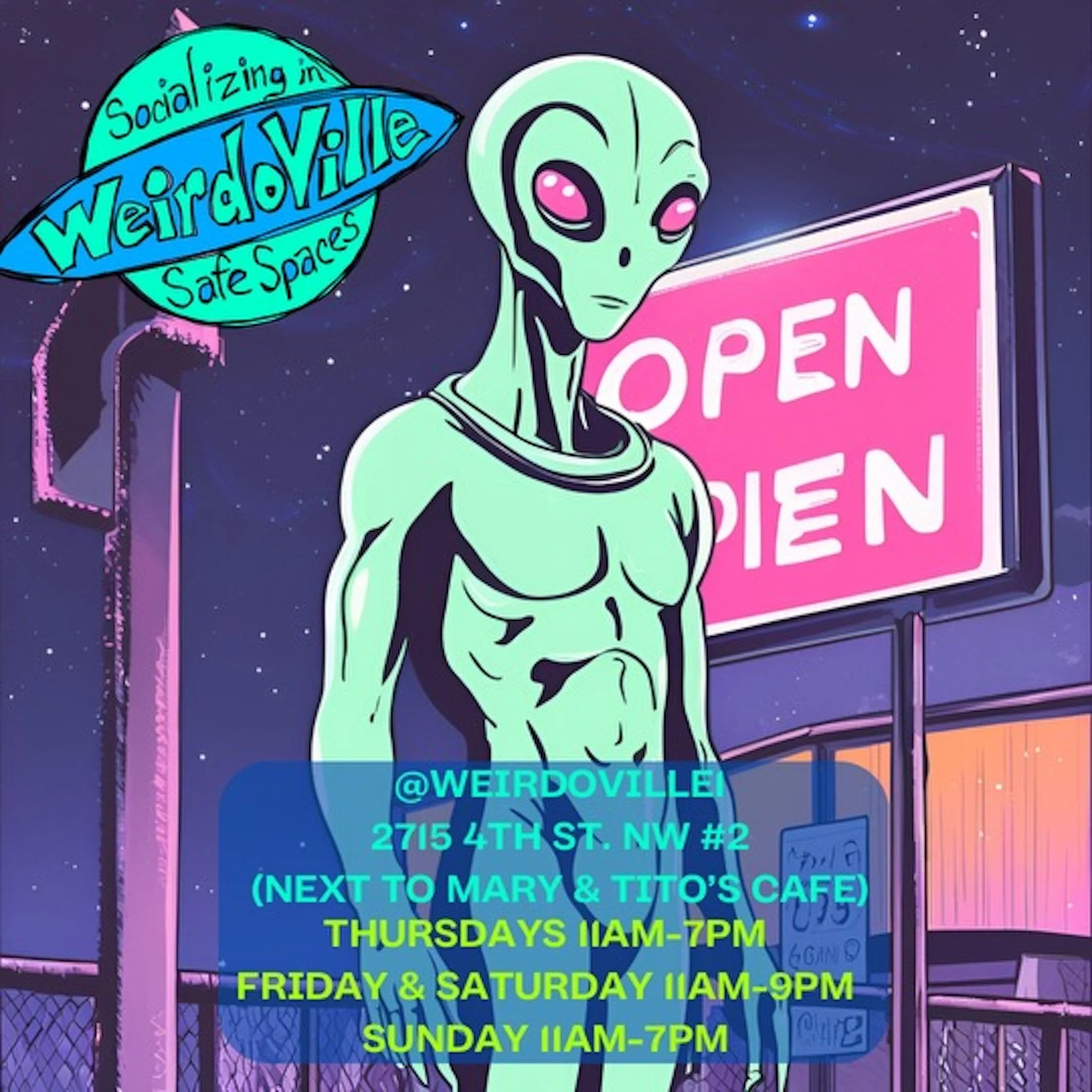 We are officially open #albuquerque  Check out the September calendar of events and gatherings #abq #Weirdoville #TheWeirdoBoutique #artstudio #visualart #movienight #Giftshop