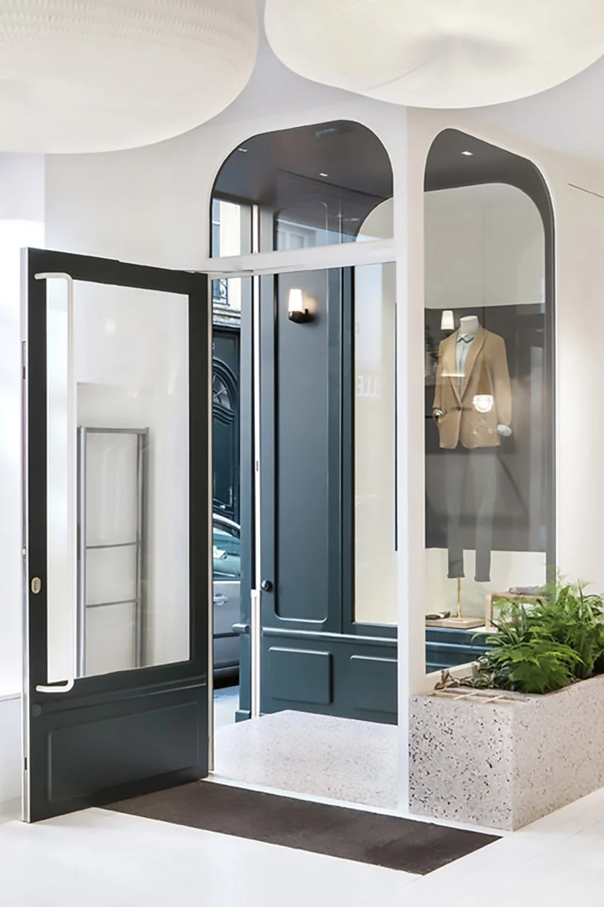 entrée boutique vert et rose