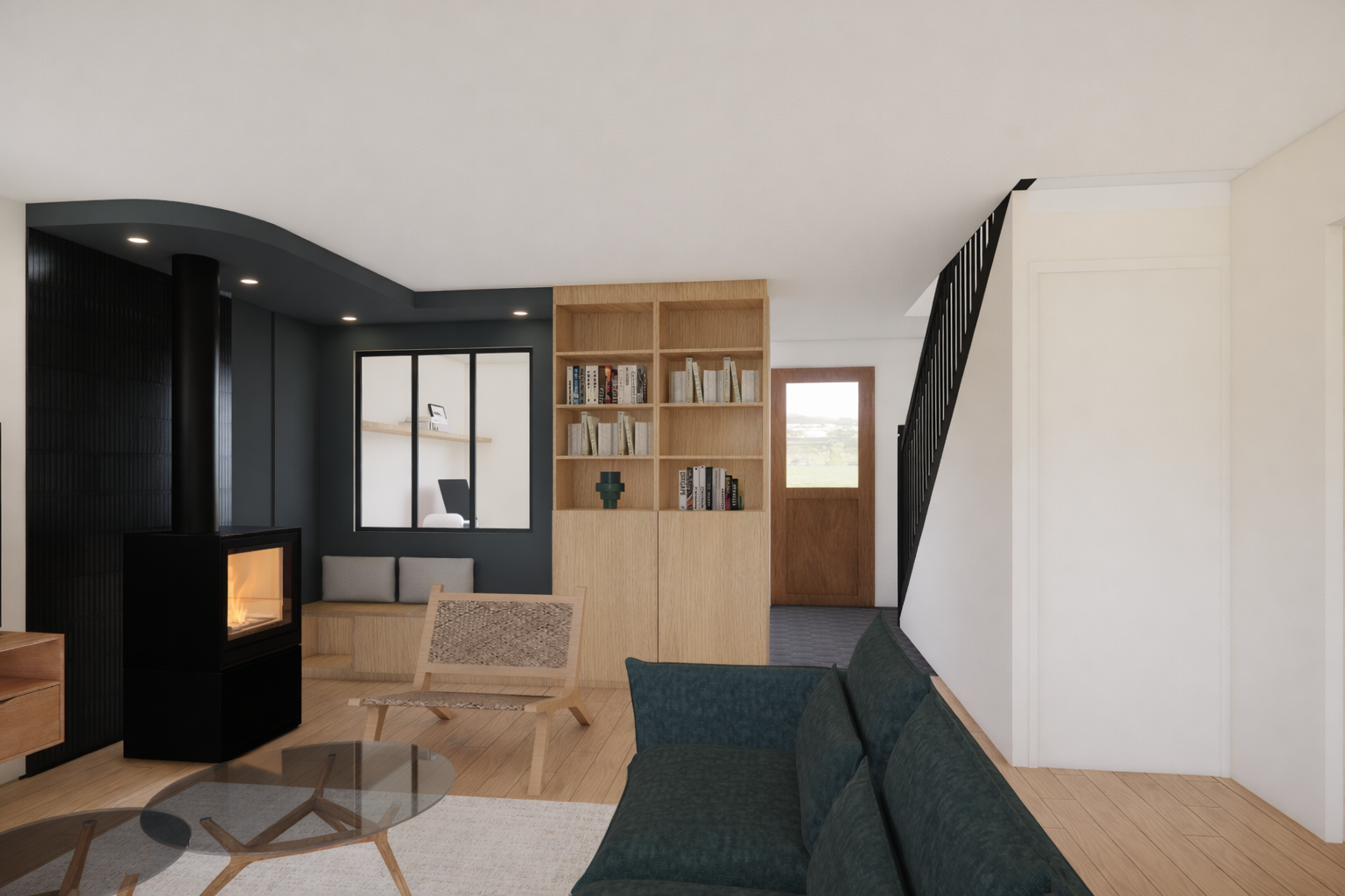 coin lecture avec poele a bois