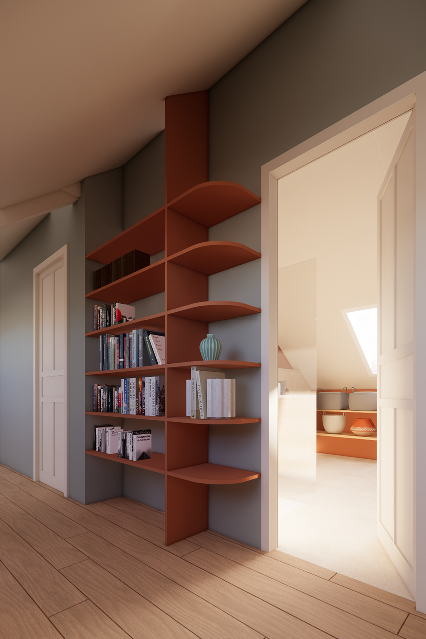 bibliothèque arrondie sur mesure terracotta