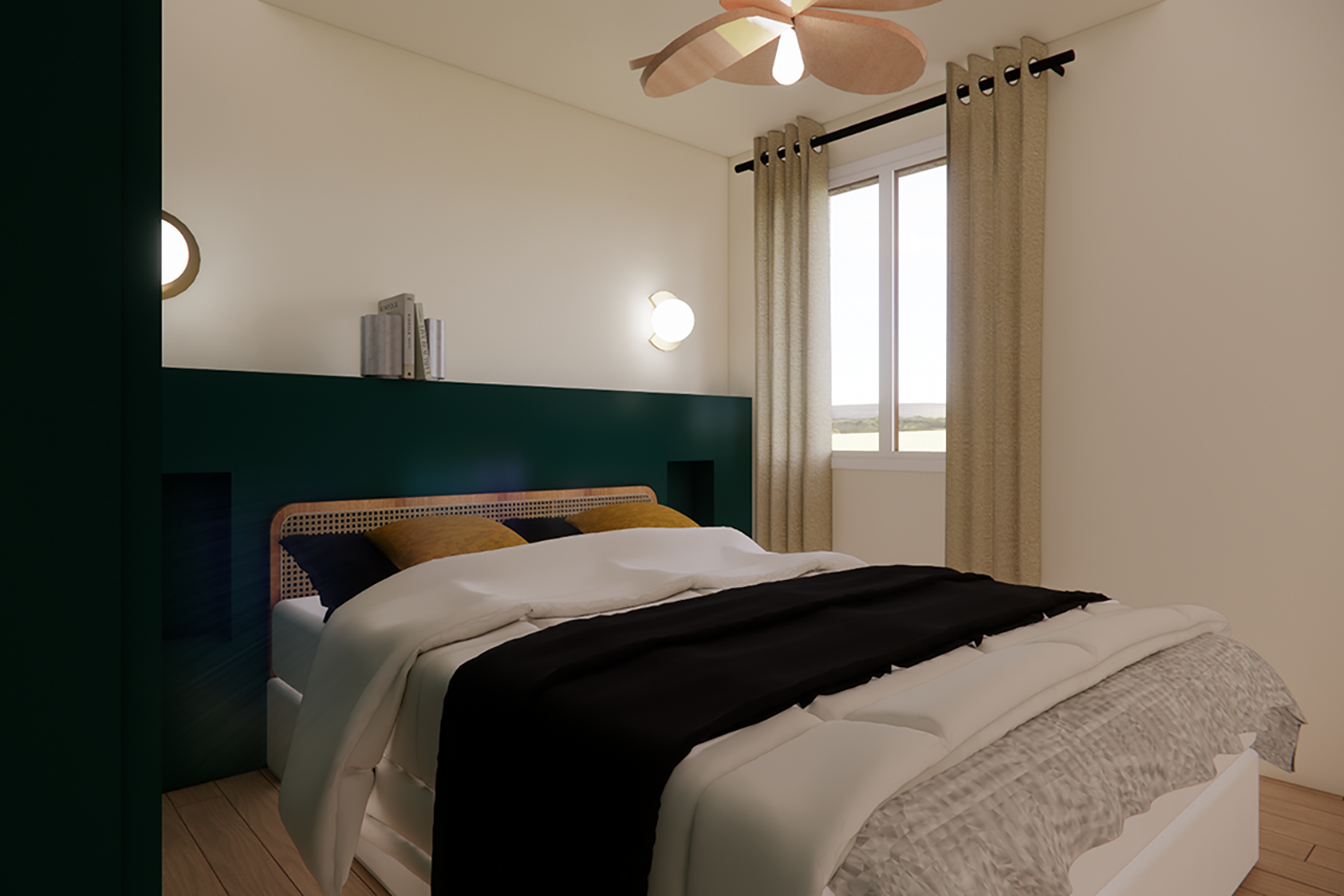 tete de lit verte dans chambre parentale