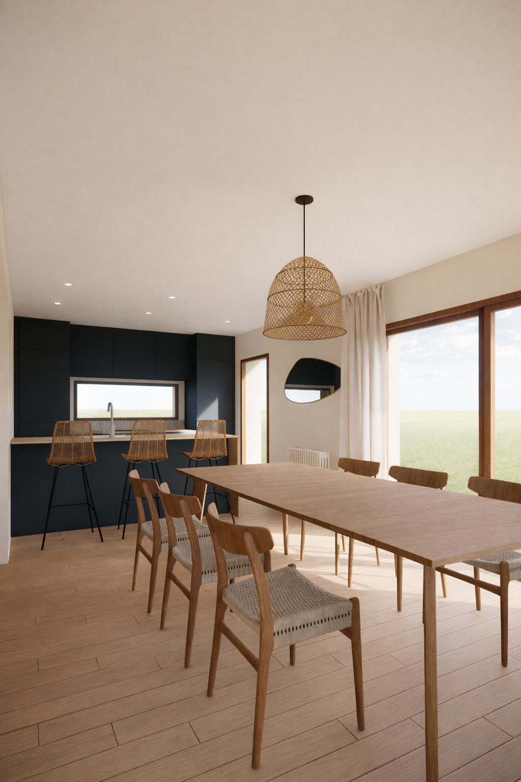 extension avec salle à manger et cuisine avec ilôt