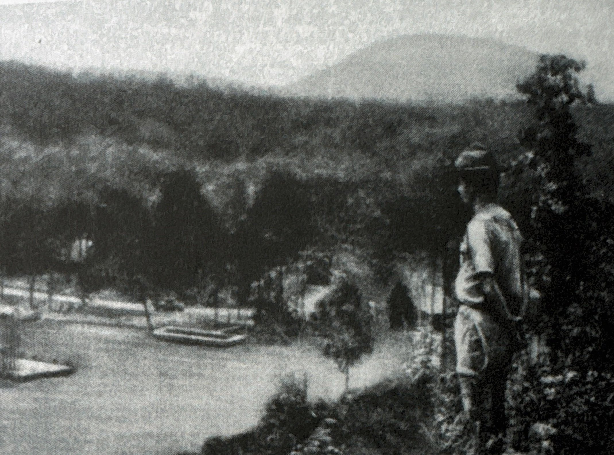 View of PBSC waterfront with Hogback mountain in the background, 1930s
