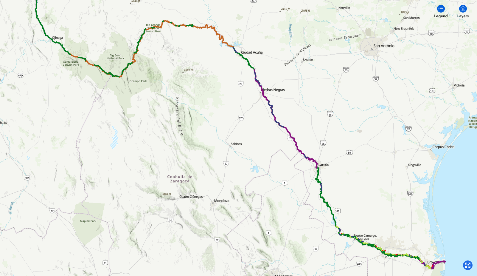 a map showing the planned border wall projects in south Texas