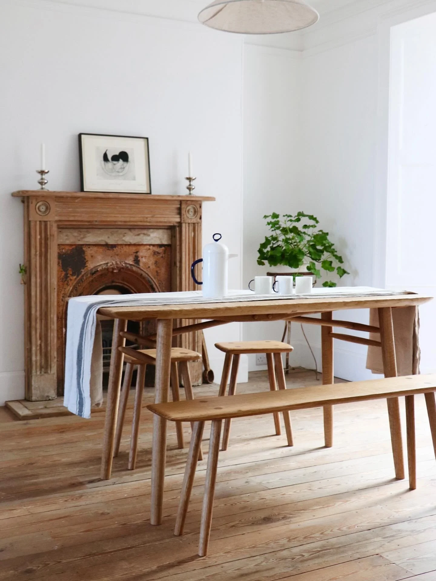 The new Breakfast Table Set.

Four-person dining table in solid oak, with a matching narrow bench and set of stools. I&rsquo;d keep these for myself if I could, it&rsquo;s one of those designs that I&rsquo;ve had in my head for ages, then manifesting