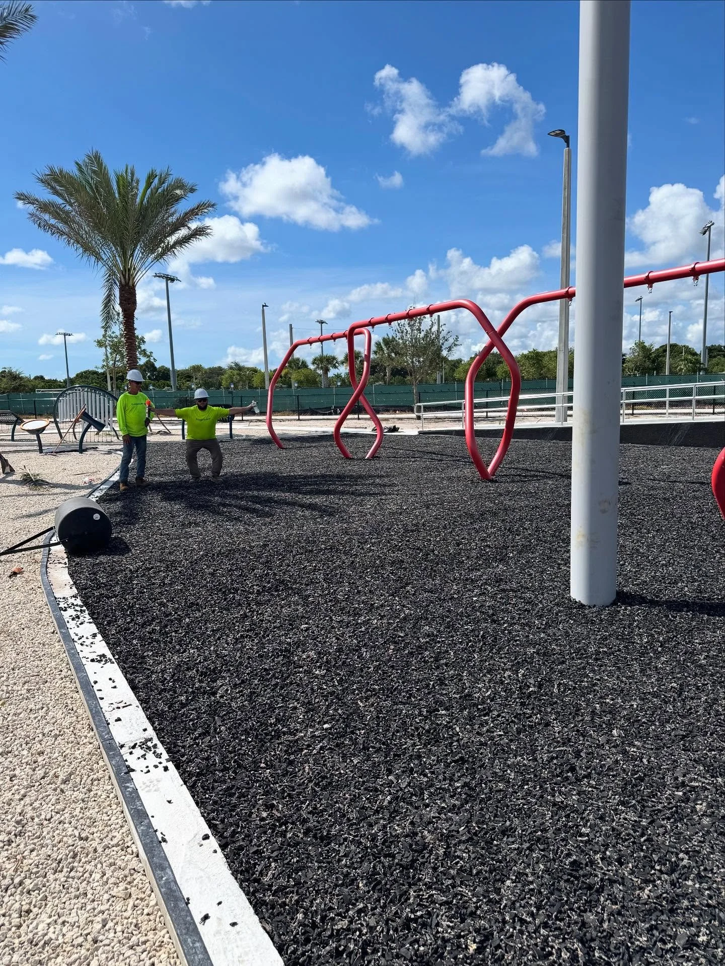 Safety layer number 1 is complete with critical fall height of 15 feet. Now onto foam! #playgroundturf #foreverlawn