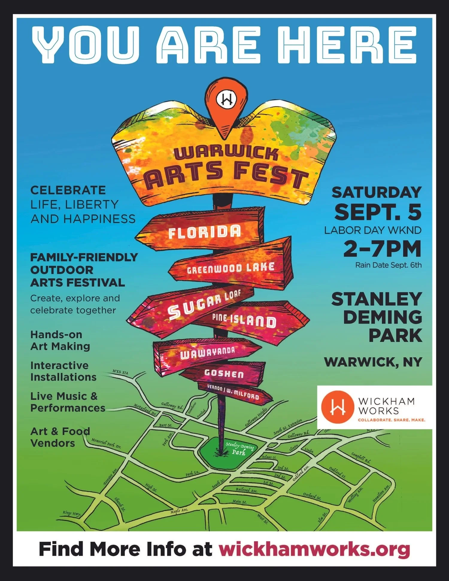 You are here Warwick arts fest Flyer - 9/5 2PM-7PM