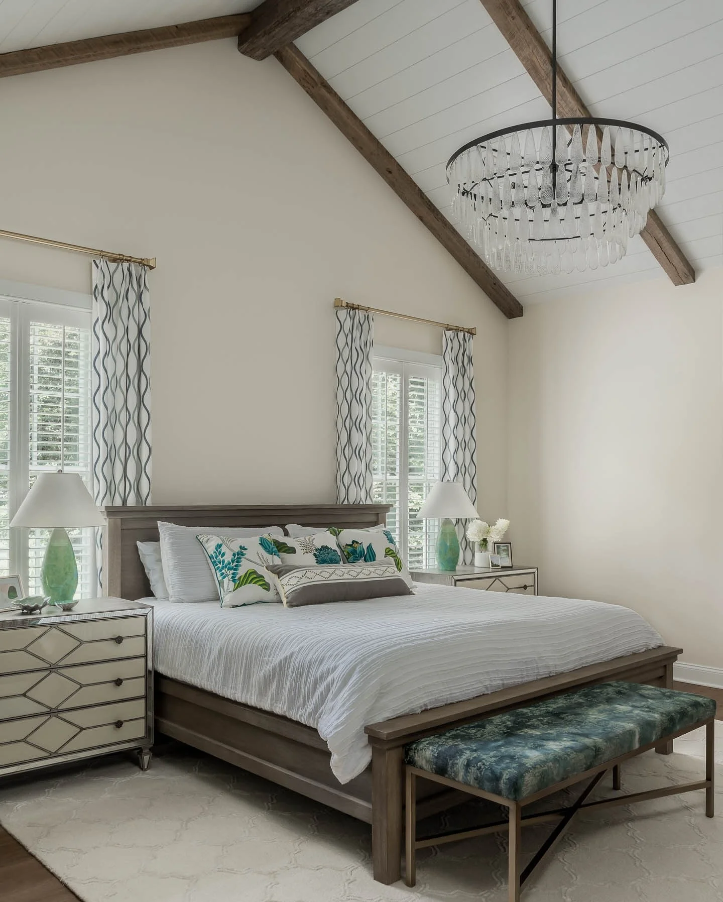 This is what we call intentional rest. 😴 Layering textured linens, soft colors, and custom window treatments is how we transform a simple bedroom into a truly serene sanctuary.

Design: @colorandcrownid 
📸: @meghanbalcomphotography 
Windows: @vital