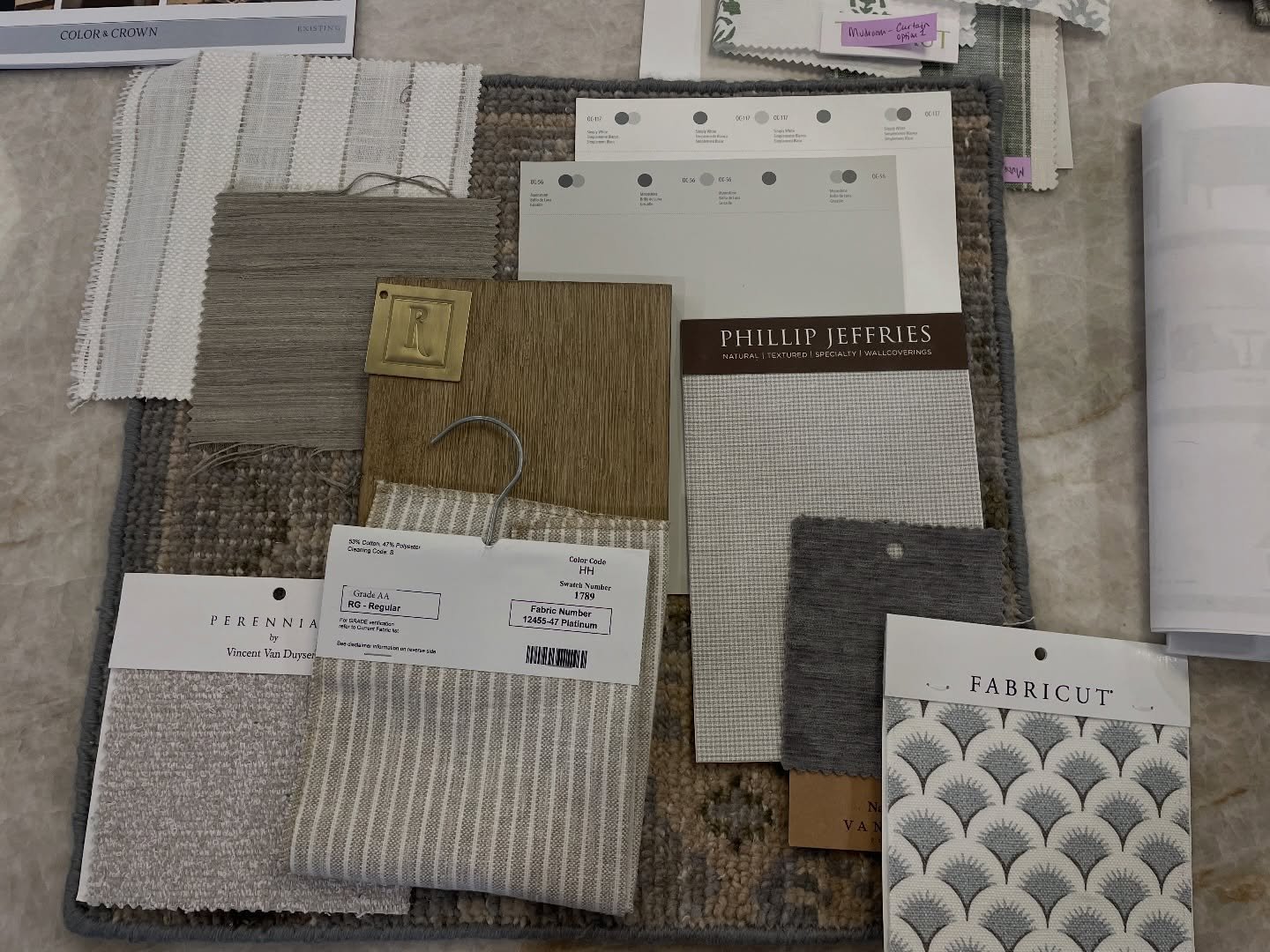 Every design journey begins right here. Seeing a vision come to life through layered textures and tones is one of the most rewarding parts of the process. From the first flat lay to the finished primary bedroom, soft greens and woven neutrals create 