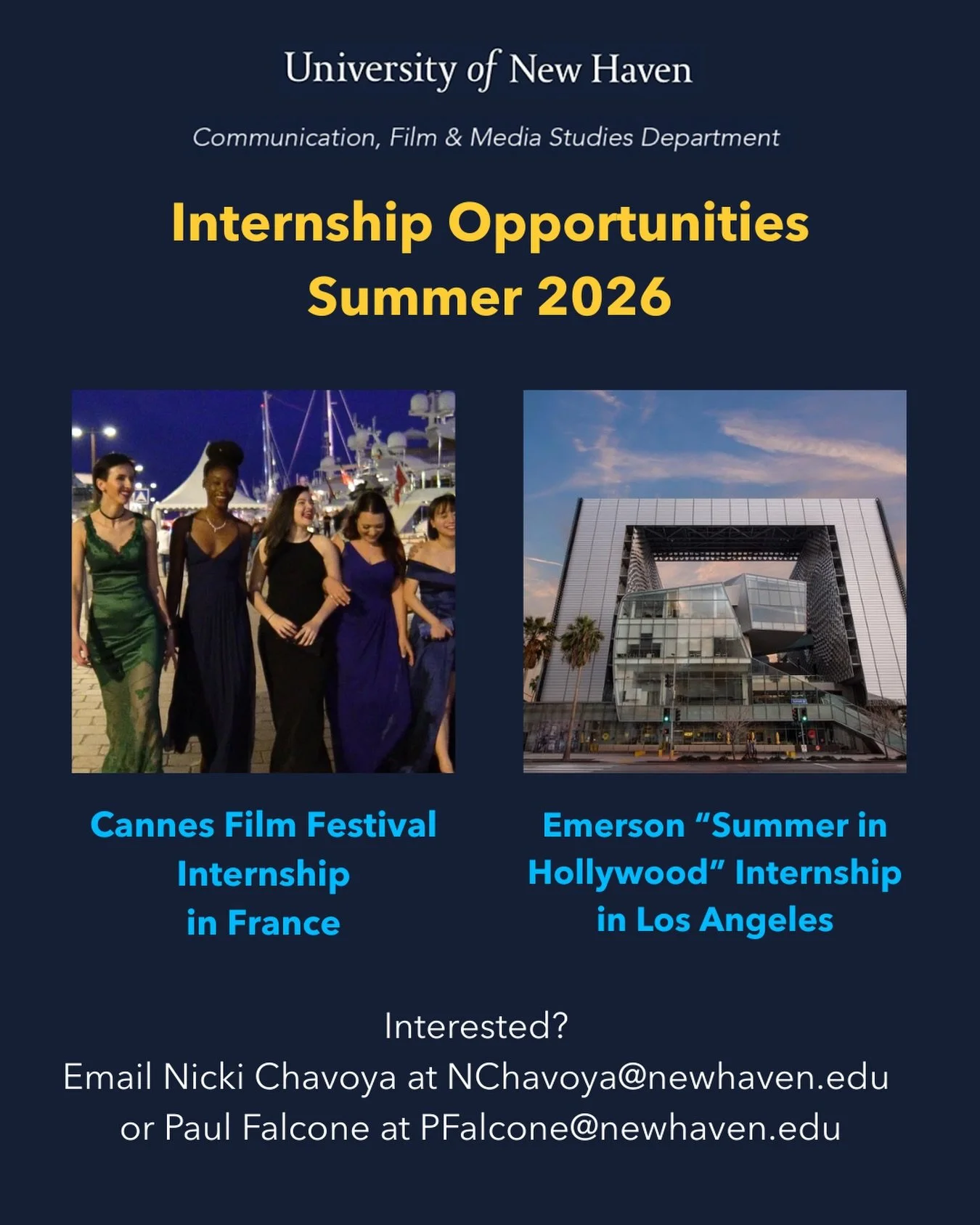 🎬 Internship Opportunities &ndash; Summer 2026 🎬

1. Cannes Film Festival Internship
Experience the world of international film and gain hands-on experience at one of the most prestigious film festivals in the world!

2. Emerson &ldquo;Summer in Ho