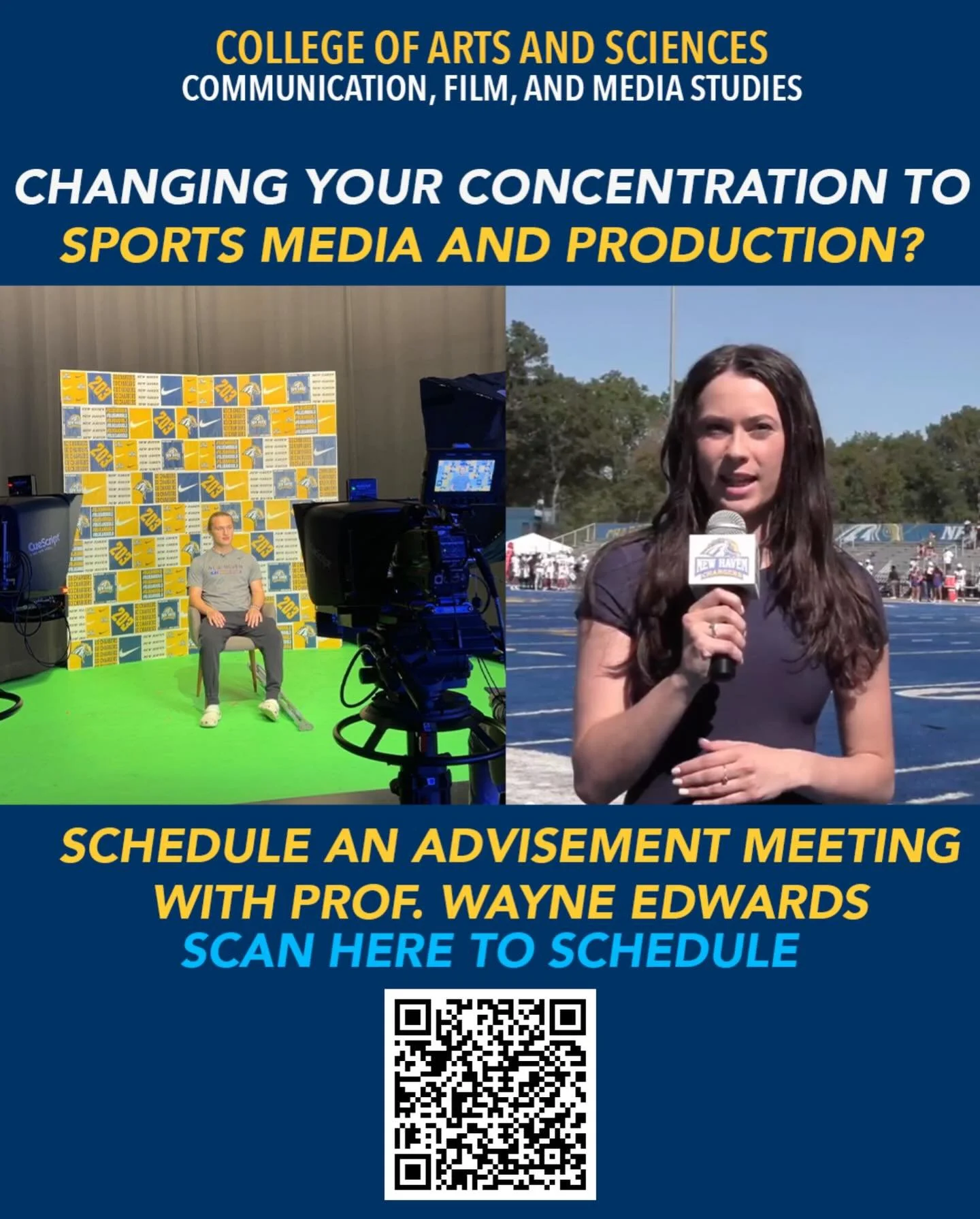 Changing your concentration to Sports Media &amp; Production? 🎥🏈
Schedule an advisement meeting with Prof. Wayne Edwards.