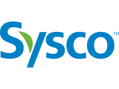 Sysco logo blue text and green leaf attached to the letter y