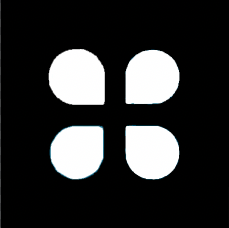 A black background with four white petal-shaped objects arranged in a cross pattern.