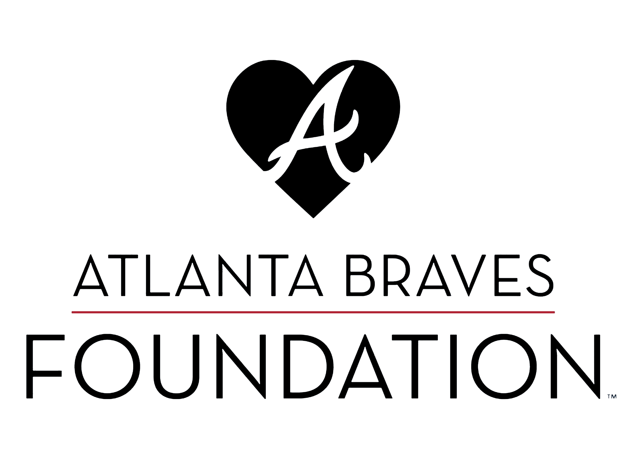 Logo of Atlanta Braves with a stylized letter 'A' inside a heart, beneath which reads 'ATLANTA BRAVES' in capital letters. The design features a black background with minimalist outline details.