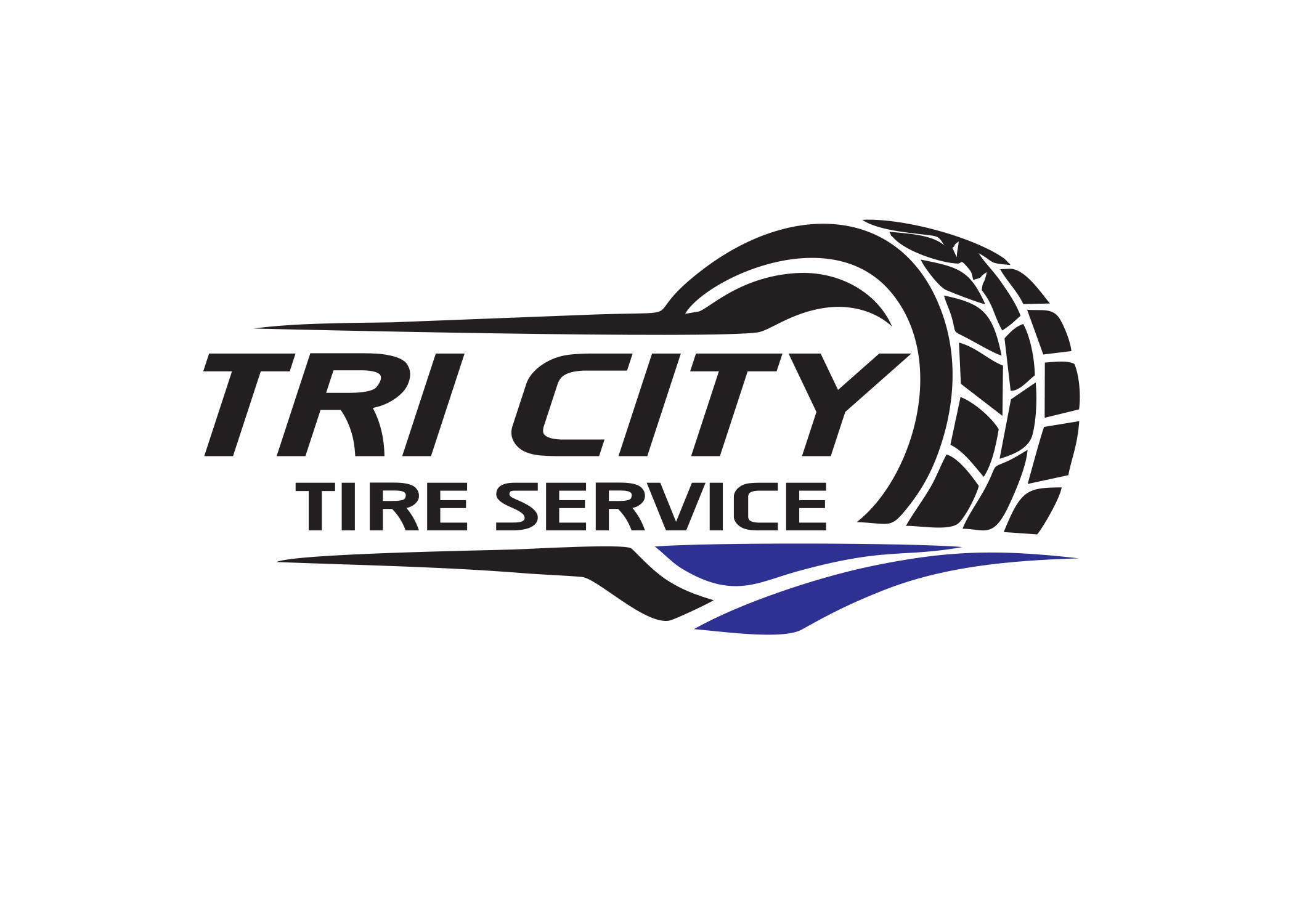 Logo of Tri City Tire Service featuring a tire with tread pattern and the company name below.