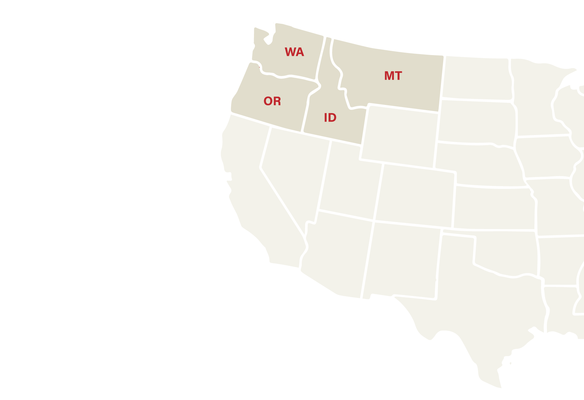 Map of the United States highlighting Washington, Oregon, Idaho, and Montana in the northwestern region.