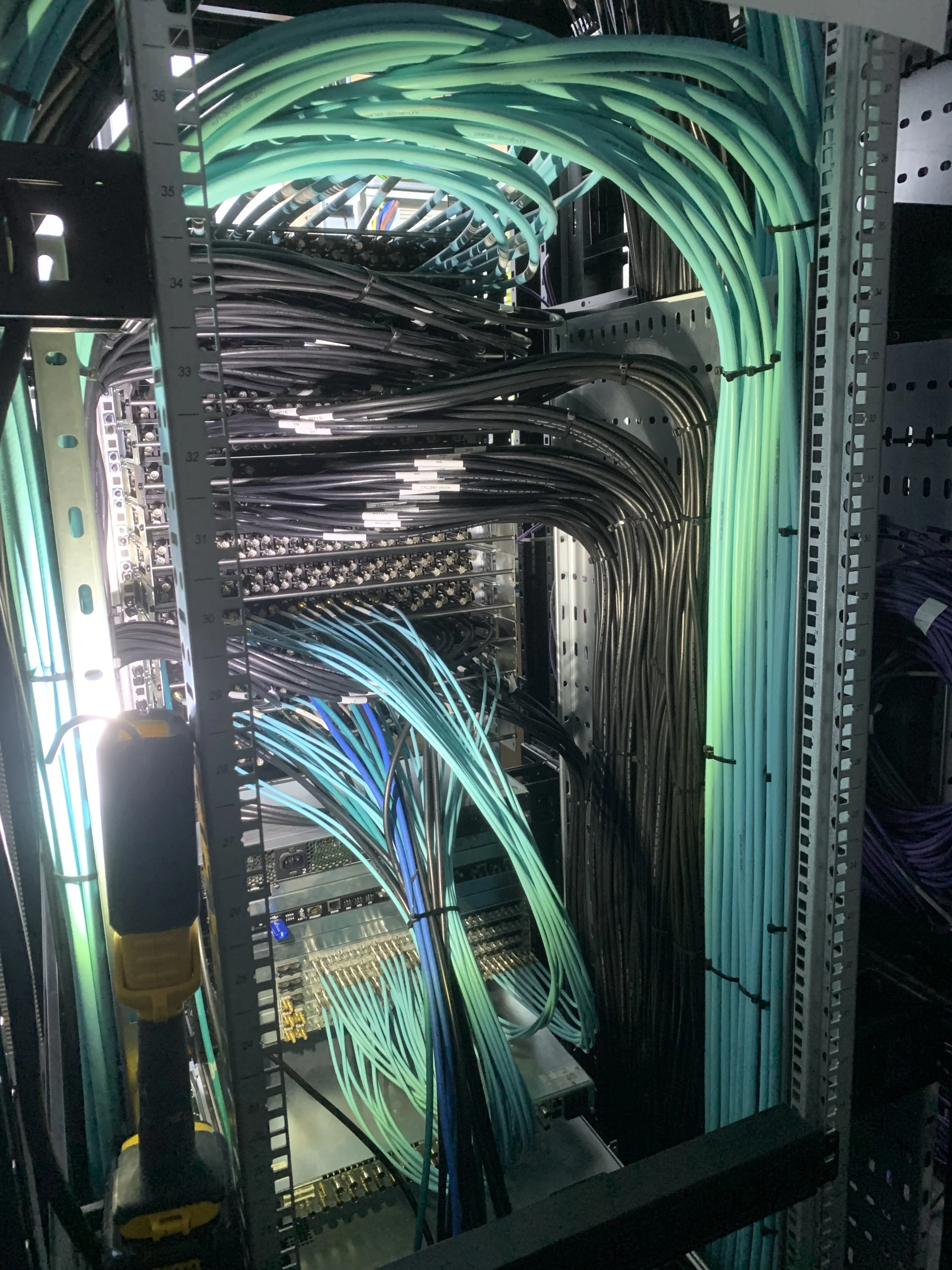 Confetti X Video distribution rack. 12G SDI video. Van Damme cable 