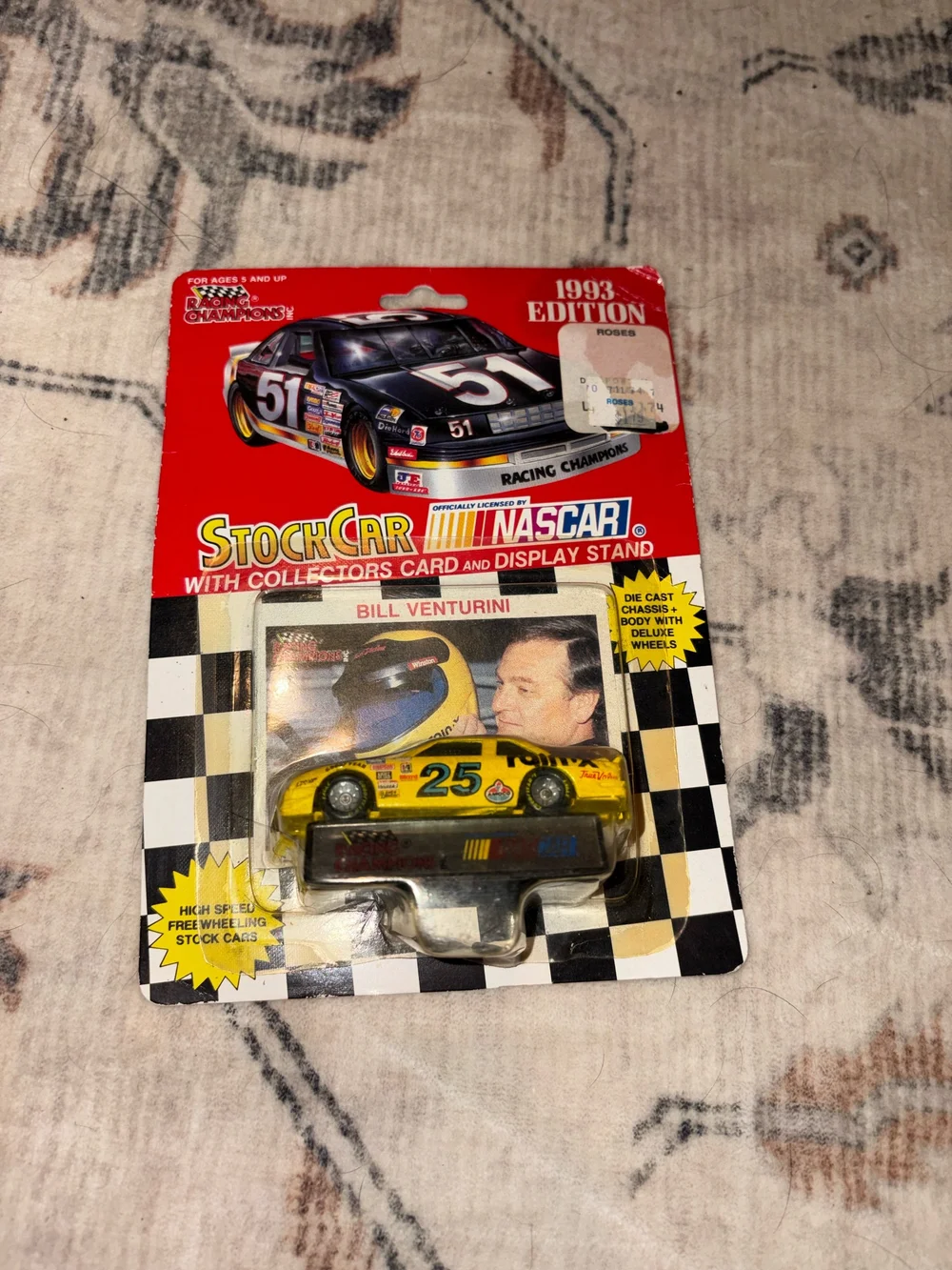 Racing Champions 1994 and 1993 NASCAR stock cars and stands — AMEN