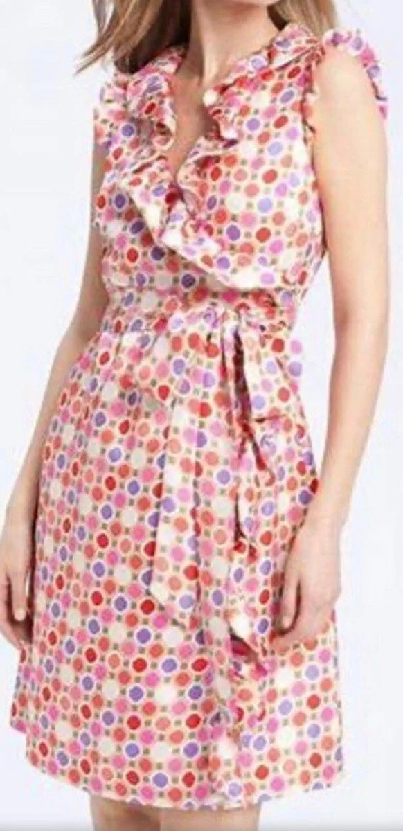 Kate Spade X Florence Broadhurst Size 4 Aubrey Ruffle Wrap Dress 100% Silk