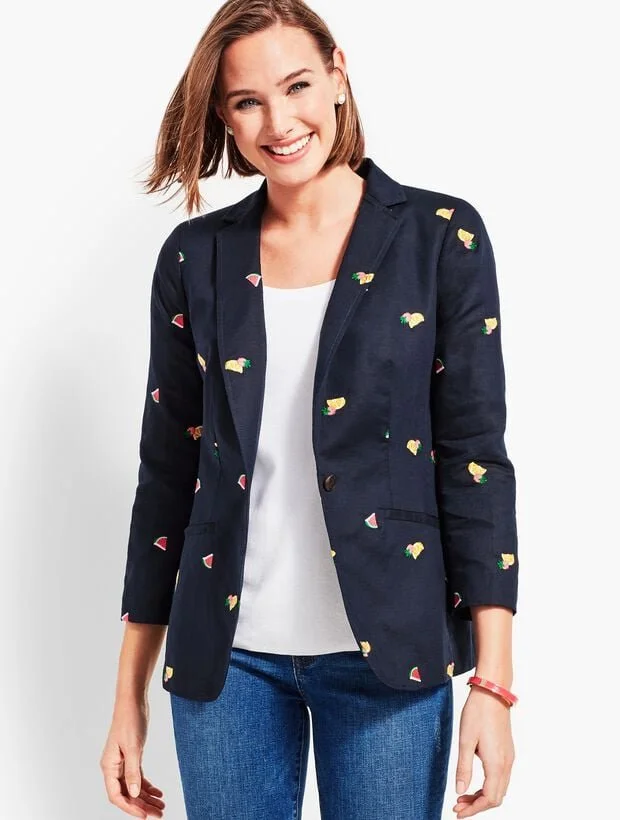 Talbots Embroidered Fruits Blazer Women’s Size 16 WP