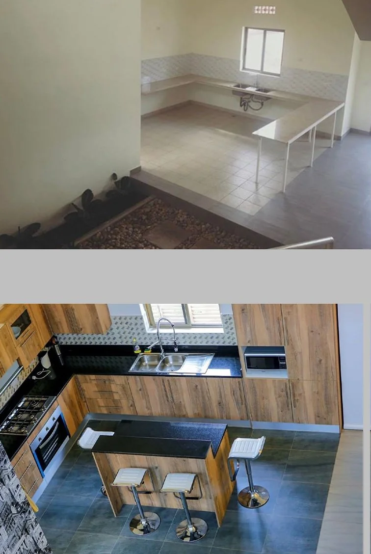Before and after of a room redesigned by thOmsdesign