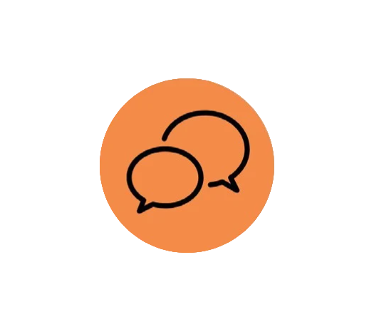 Two speech bubbles icon inside an orange circle
