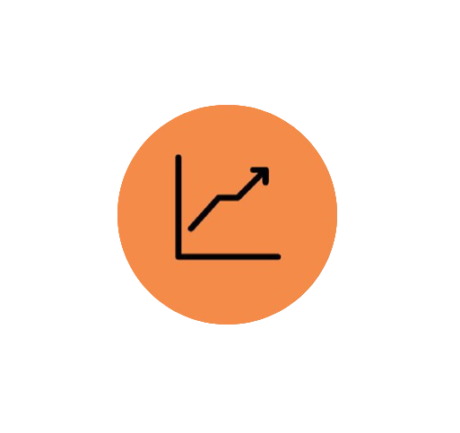 An icon of a line graph with an upward trend, enclosed in an orange circle.