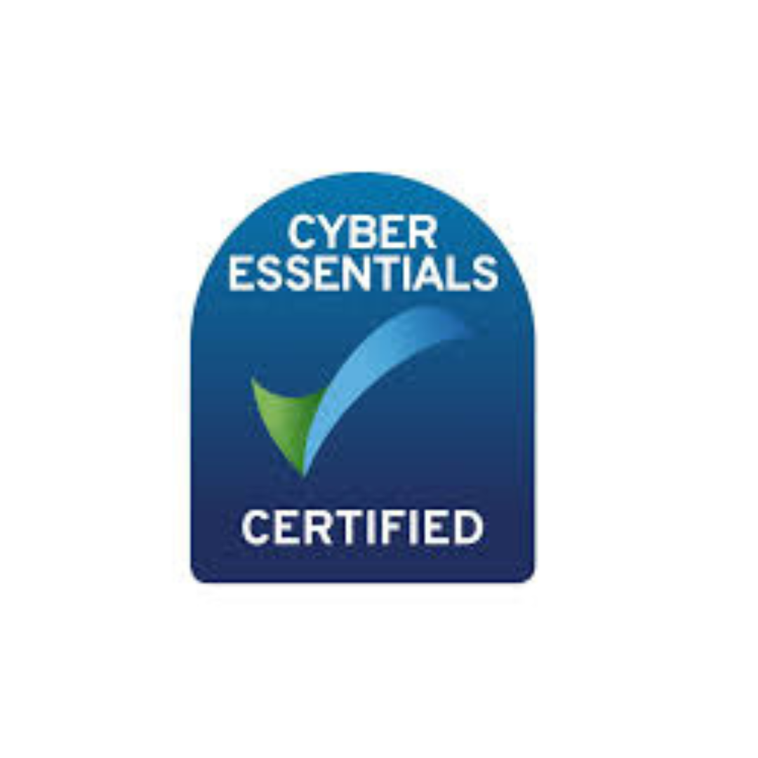 Cyber Essentials Certified badge with a checkmark symbol on a blue background.