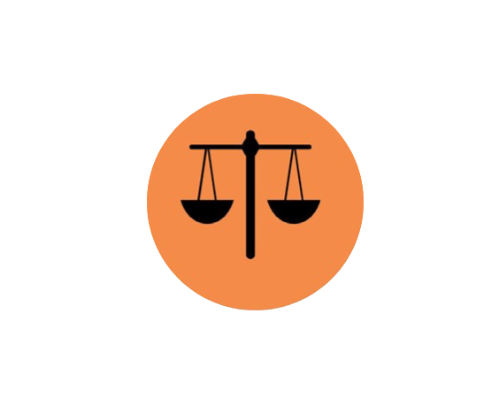 Icon of a balance scale inside an orange circle.