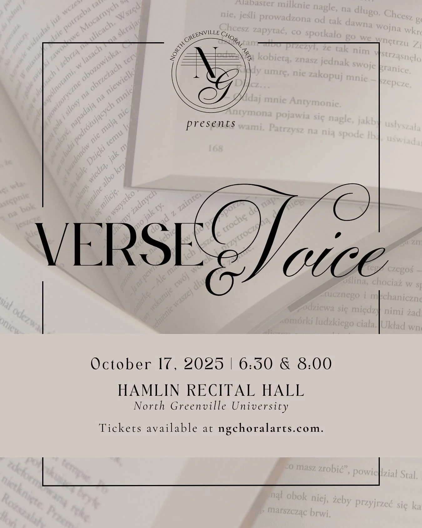 Mark your calendars—our fall concert is almost here!
β¨Join us for Verse & Voice, an evening where poetry and song come together in harmony. Featuring works that highlight the beauty of words set to music, this eclectic program promises to i