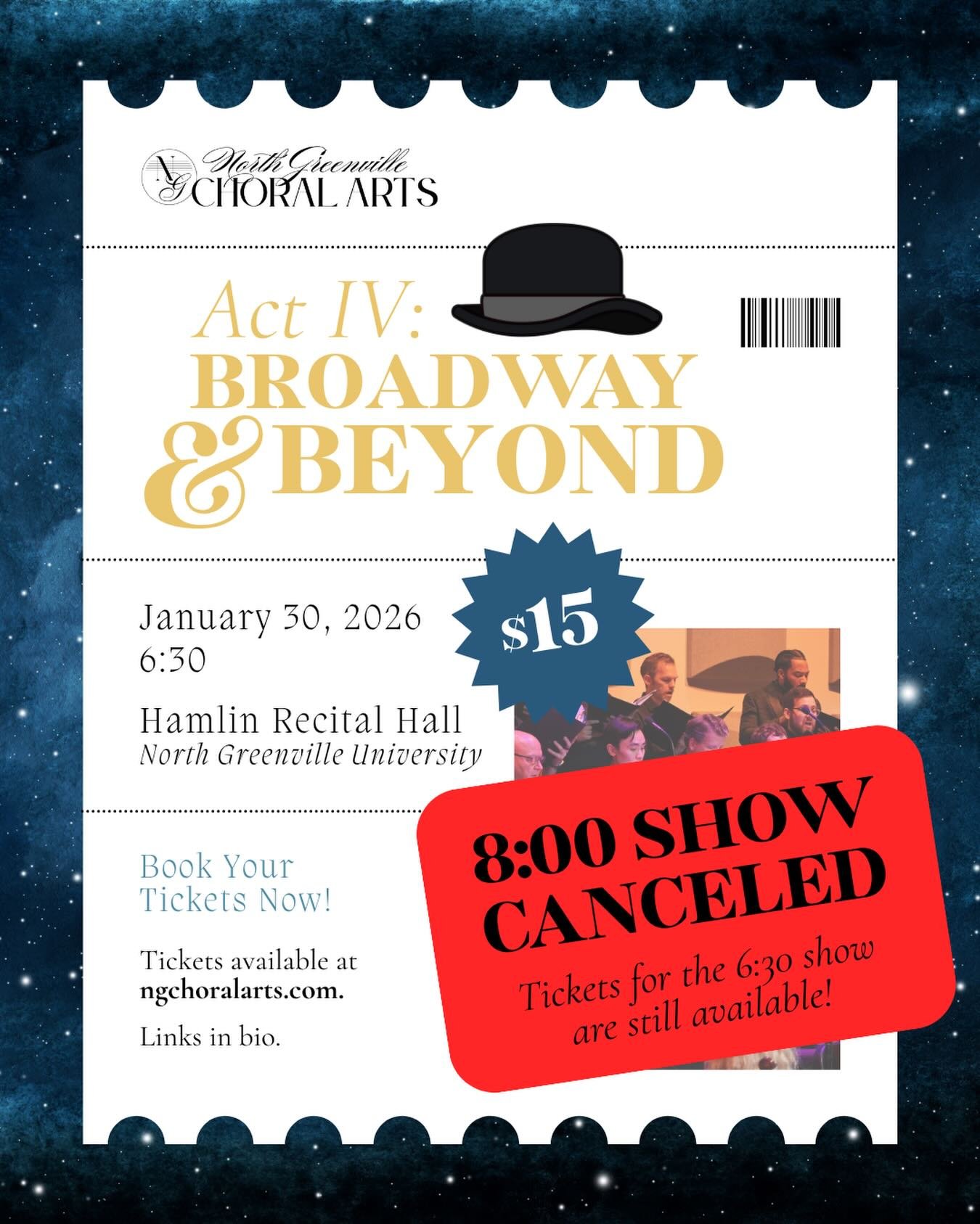 ‼️UPDATE‼️8:00 SHOW CANCELED

Unfortunately, we have to CANCEL our 8:00 performance this Friday, January 30, due to inclement weather. However, our 6:30 show is still on!!! 

Those who have already secured tickets for the 8:00 show will be notified v