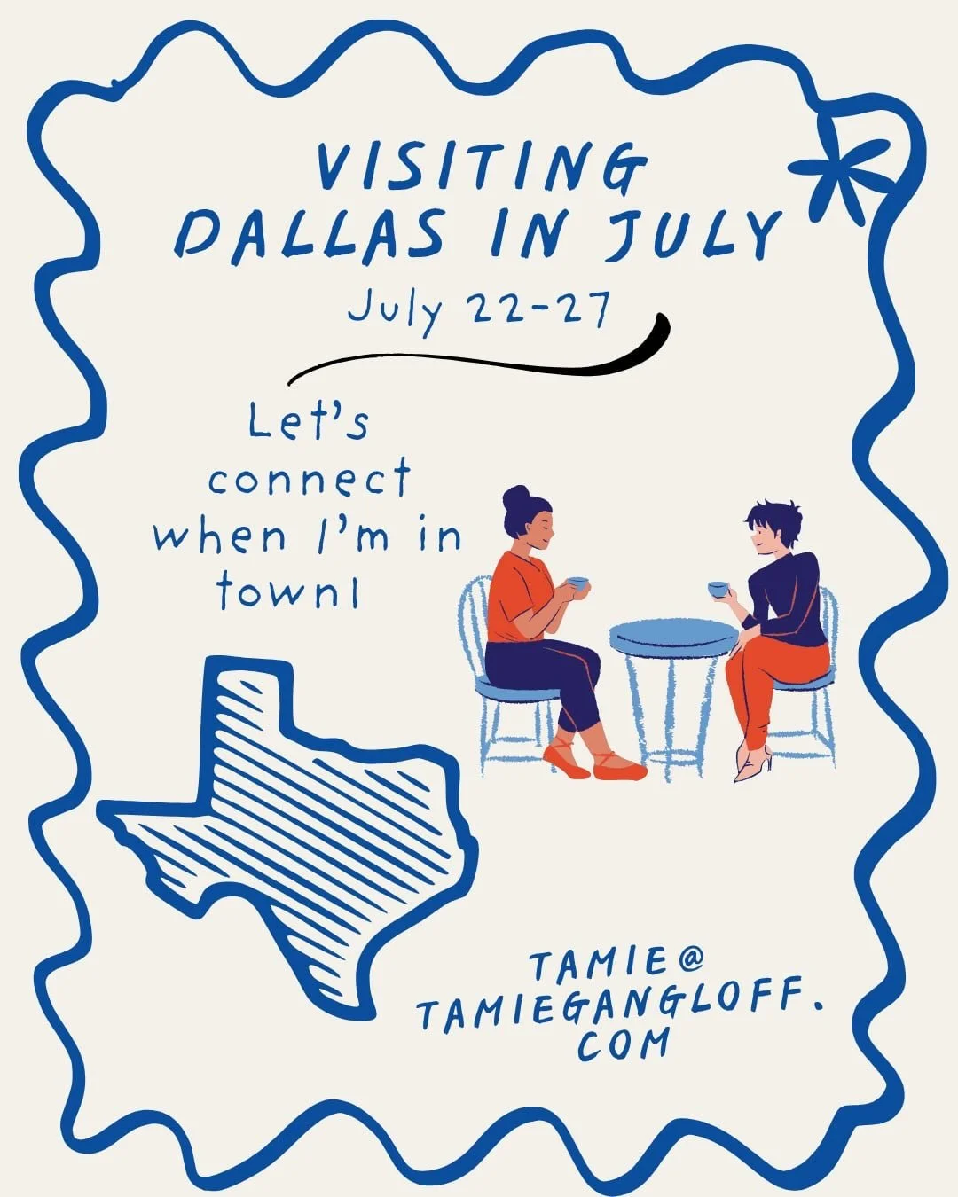 Hi friends! ✨ I&rsquo;m excited to be visiting Dallas July 22&ndash;27!

I&rsquo;ll be presenting on 7/23 and attending the Ehlers-Danlos Society Conference. I would love to connect with colleagues, community, friends, and fellow spoonies while I&rsq